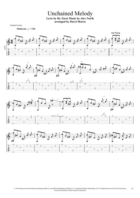 Unchained Melody For Solo Fingerstyle Guitar Sheet Music