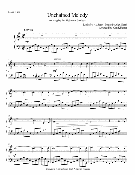 Free Sheet Music Unchained Melody In C For Harp No Levers Required