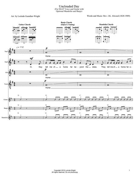 Unclouded Day Ssat And Guitar With Optional Mandolin Banjo Sheet Music