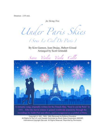 Under Paris Skies Sous Le Ciel De Paris For String Trio Sheet Music