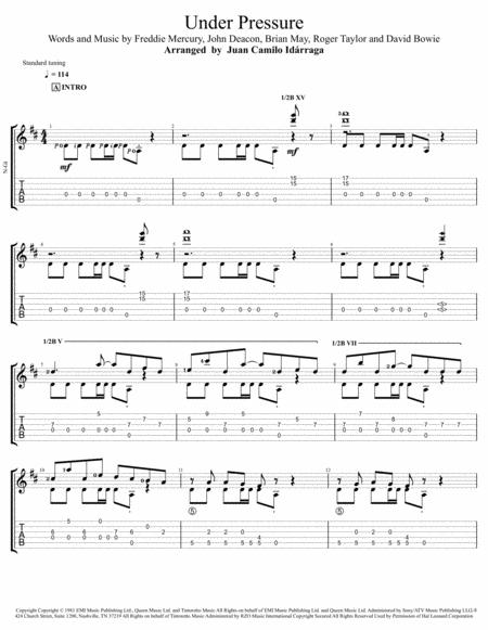 Under Pressure For Classical Guitar Sheet Music