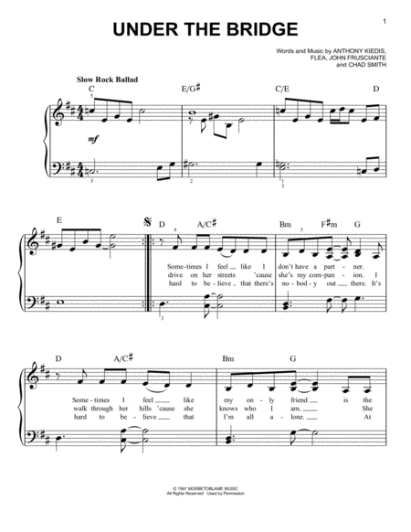 Under The Bridge Sheet Music