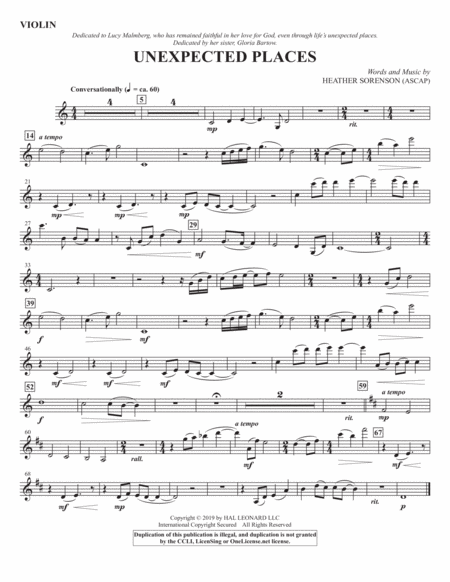 Free Sheet Music Unexpected Places Violin