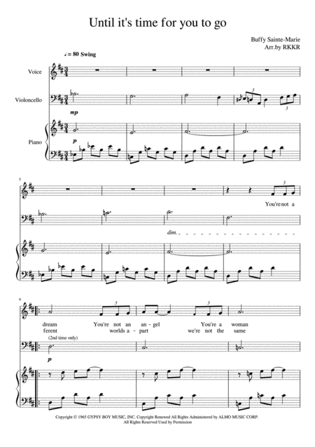 Free Sheet Music Until Its Time For You To Go Voice Cello Piano Trio