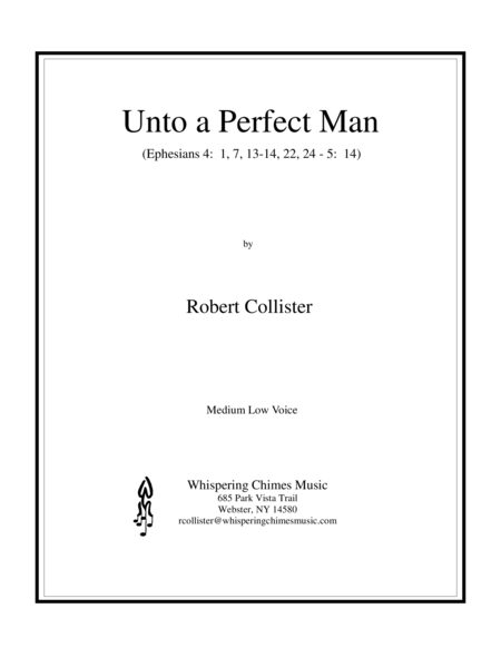 Unto A Perfect Man Medium Low Voice Sheet Music