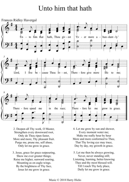 Unto Him That Hath A New Tune To A Wonderful Frances Ridley Havergal Hymn Sheet Music