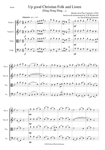 Up Good Christian Folk And Listen Ding Dong Ding For String Quartet Sheet Music