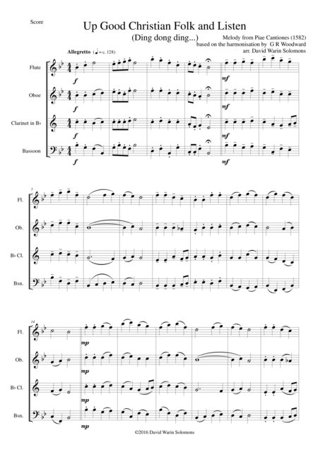 Up Good Christian Folk And Listen Ding Dong Ding For Wind Quartet Sheet Music