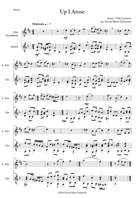 Free Sheet Music Up I Arose In Verno Tempore For Alto Saxophone And Guitar