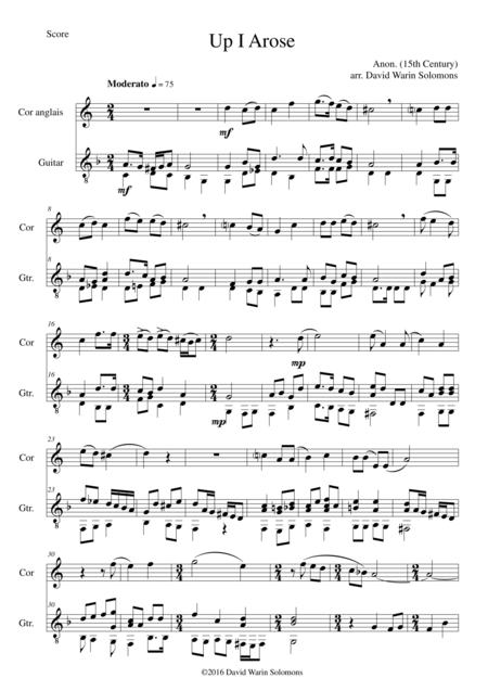 Free Sheet Music Up I Arose In Verno Tempore For Cor Anglais And Guitar