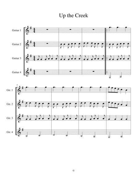 Up The Creek Score Easy Guitar Quartet Sheet Music