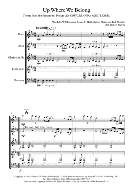 Up Where We Belong Theme From An Officer And A Gentleman For Wind Quintet Sheet Music