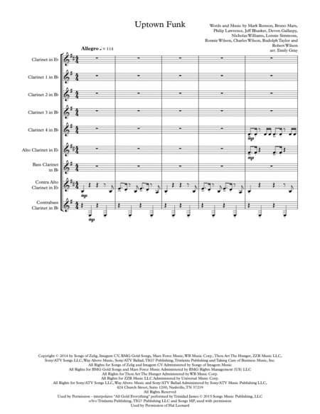 Uptown Funk Clarinet Choir Sheet Music