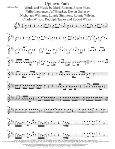 Uptown Funk Original Key Bari Sax Sheet Music