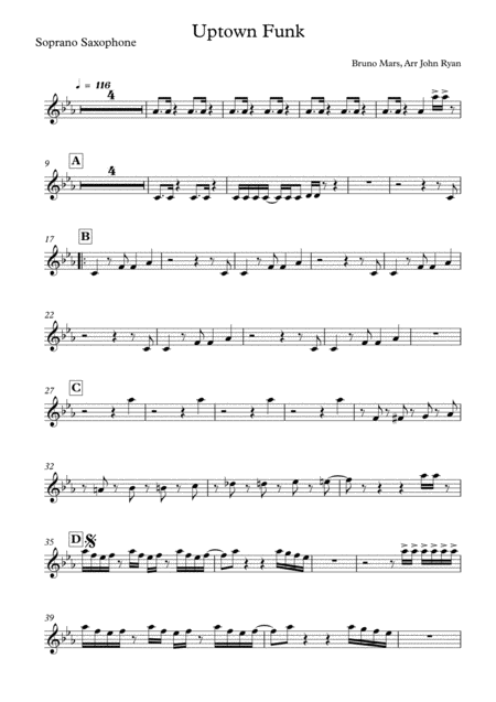 Uptown Funk Saxophone Quartet Satb Sheet Music