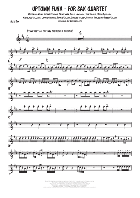 Uptown Funk Saxophone Quartet Sheet Music