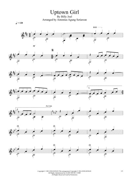 Uptown Girl Solo Guitar Score Sheet Music