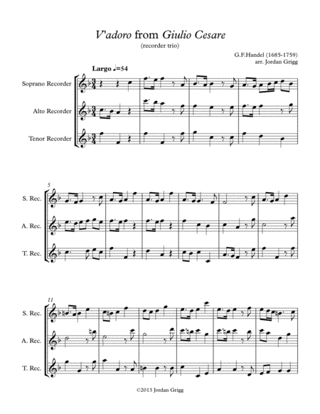 V Adoro From Giulio Cesare Recorder Trio Sheet Music