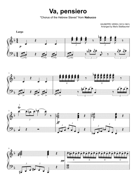 Va Pensiero Chorus Of The Hebrew Slaves Piano Solo Sheet Music