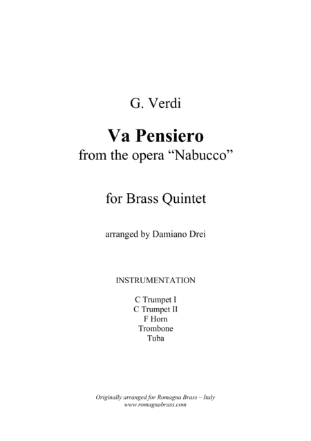 Free Sheet Music Va Pensiero From Nabucco For Brass Quintet
