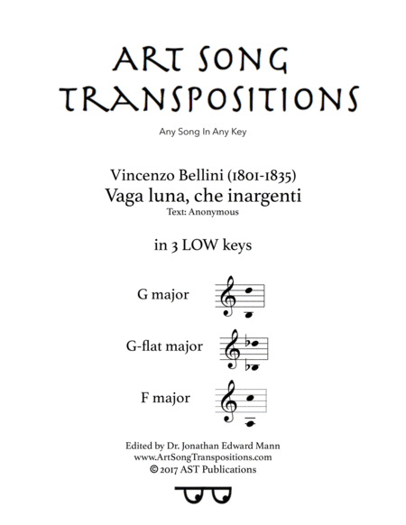 Vaga Luna Che Inargenti In 3 Low Keys G G Flat F Major Sheet Music