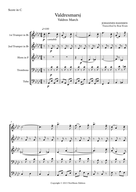 Valdresmarsjen The Valdres March Sheet Music