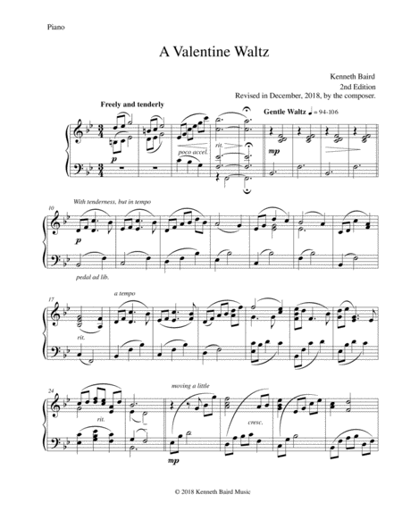 Free Sheet Music Valentine Waltz A For Solo Piano