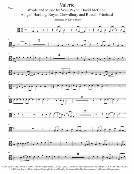 Free Sheet Music Valerie Easy Key Of C Viola