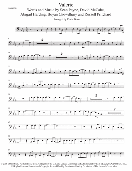 Valerie Original Key Bassoon Sheet Music