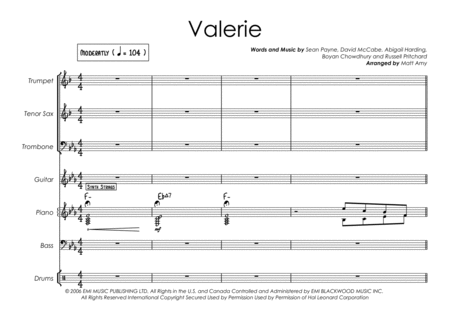 Valerie Reggae Feel Vocal With 3 Horns And Rhythm Section Sheet Music