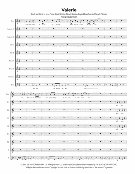 Valerie Satb Version Sheet Music