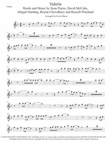 Valerie Violin Sheet Music