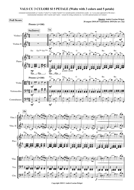 Vals Cu 3 Culori Si 5 Petale Waltz With 3 Colors And 5 Petals Instrumental Miniature With 3 Nuclei And 5 Parts Variant For String Orchestra No 1a With Sheet Music