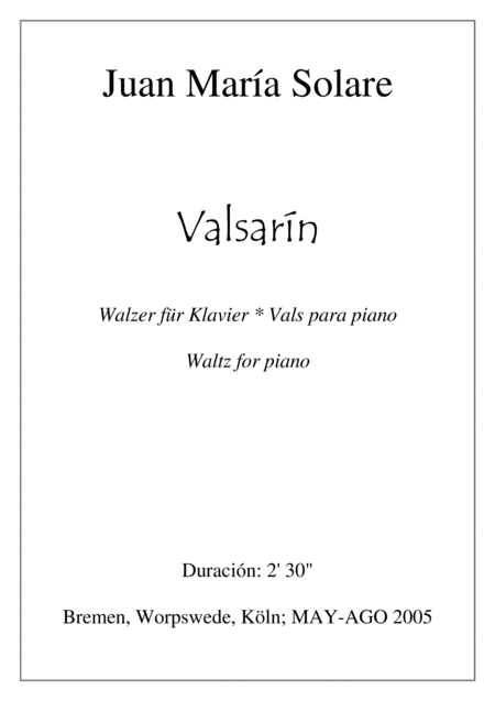 Free Sheet Music Valsarn Piano Solo