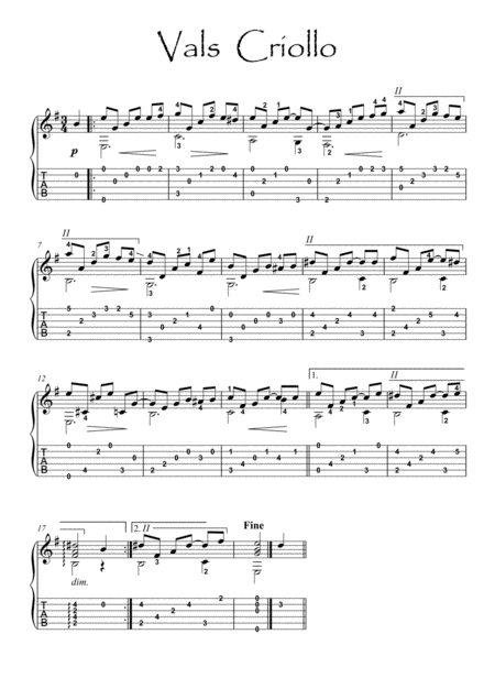 Free Sheet Music Valse Criollo