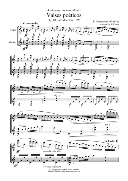 Valses Poeticos Op 10 For Flute And Guitar Sheet Music