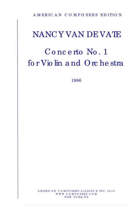 Van De Vate Concerto No 1 For Violin And Orchestra Sheet Music