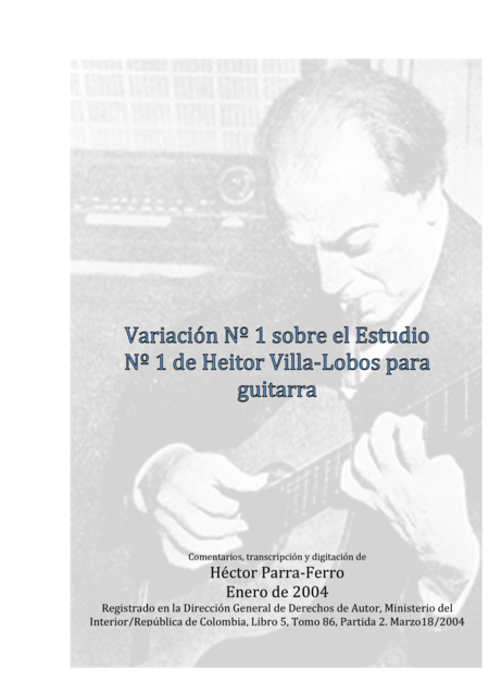 Variacin N 1 Sobre El Estudio N 1 De Heitor Villa Lobos Para Guitarra Sheet Music