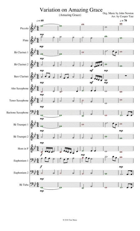 Free Sheet Music Variation On Amazing Grace