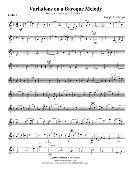 Variations On A Baroque Melody Violin 1 Sheet Music