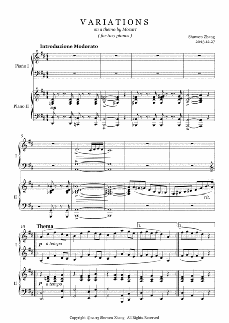 Variations On A Theme By Mozart For 2 Pianos Sheet Music