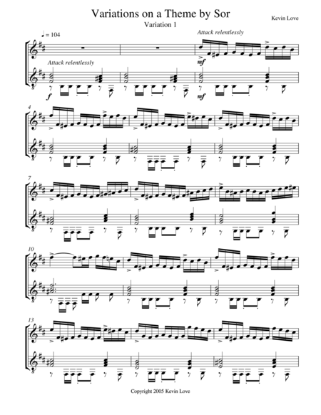 Variations On A Theme By Sor Violin And Guitar Var 1 Sheet Music