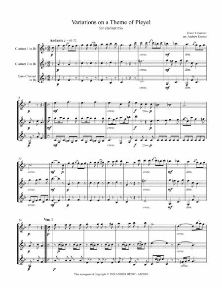 Variations On A Theme Of Pleyel For Clarinet Trio Sheet Music