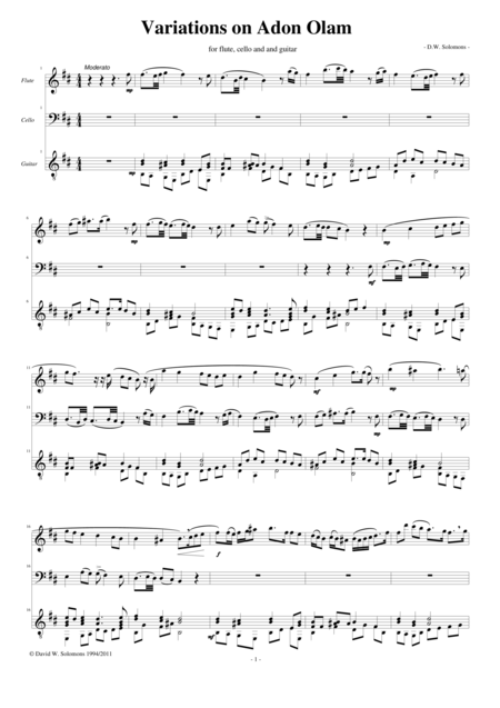 Free Sheet Music Variations On Adon Olam Eternal Lord For Flute Cello And Guitar