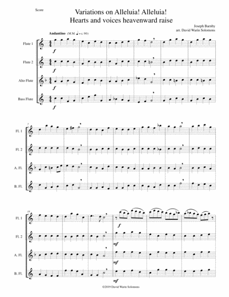 Variations On Alleluia Alleluia Hearts And Voices Heavenward Raise For Flute Quartet Sheet Music