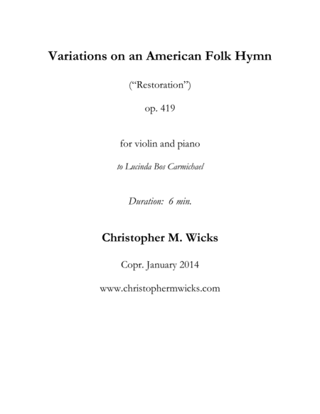 Variations On An American Folk Hymn Sheet Music