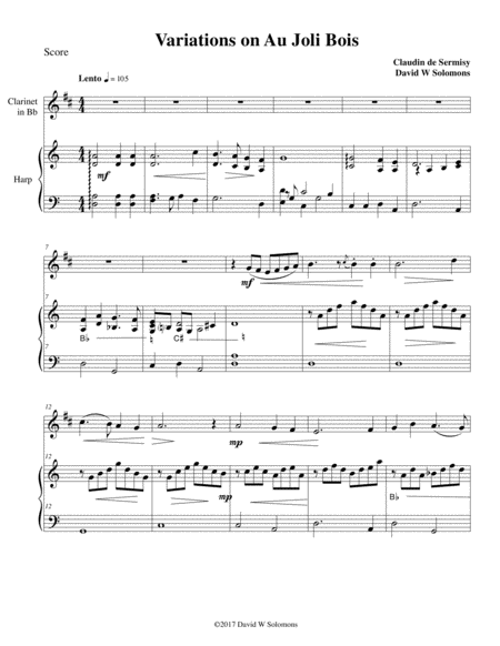 Variations On Au Joli Bois For Clarinet And Harp Sheet Music