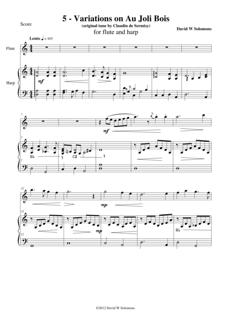 Variations On Au Joli Bois For Flute And Harp Sheet Music