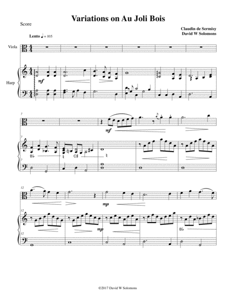 Variations On Au Joli Bois For Viola And Harp Sheet Music