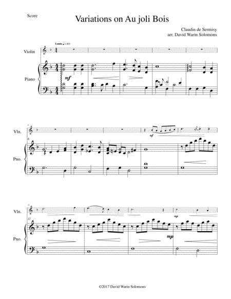 Variations On Au Joli Bois For Violin And Piano Sheet Music